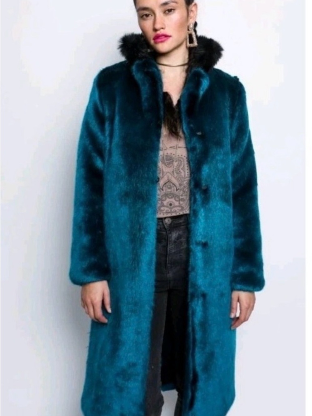 SpiritHoods Teal Faux Fur Long Coat
